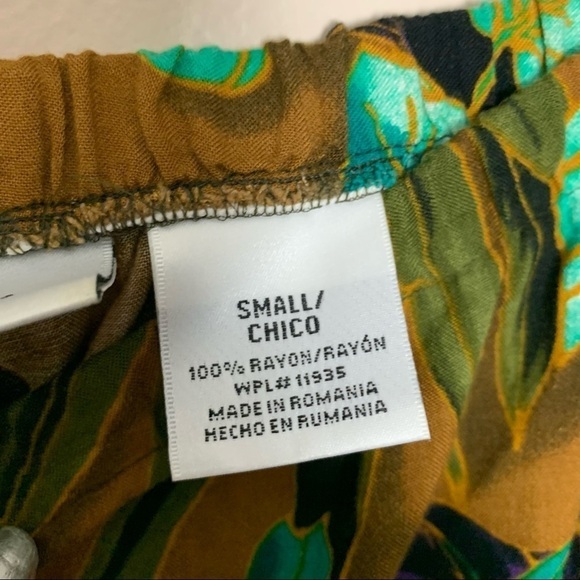 Vintage Women's Rayon Leaf Print Elastic Waist Wide Leg Pants - Picture 4 of 7